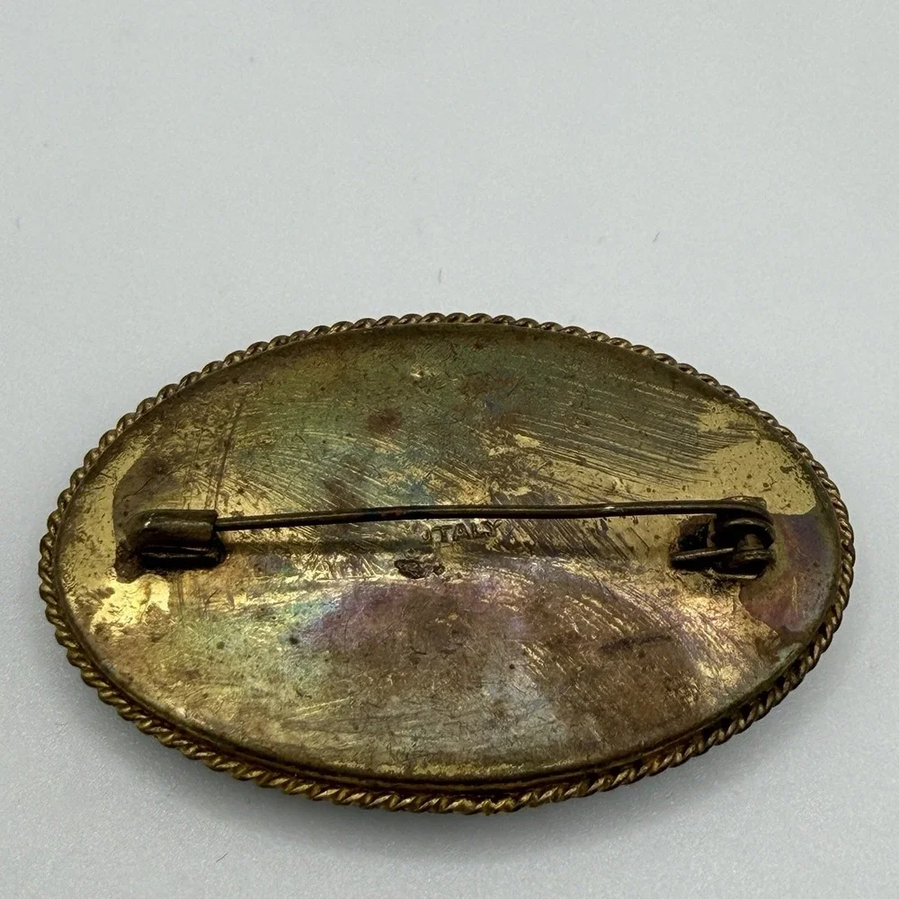 Antique Victorian Brooch Pin Micro Mosaic Inlay Glass Tile Flower Garden Italy